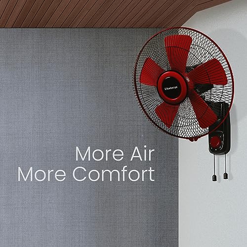 Image of Blueberry's 𝓞𝓩𝓞𝓝 16-Inch 5-Leaf High Speed Wall Fan, 400mm Sweep, Powerful Motor with Oscillation Control, 2-Year Warranty -Red Black