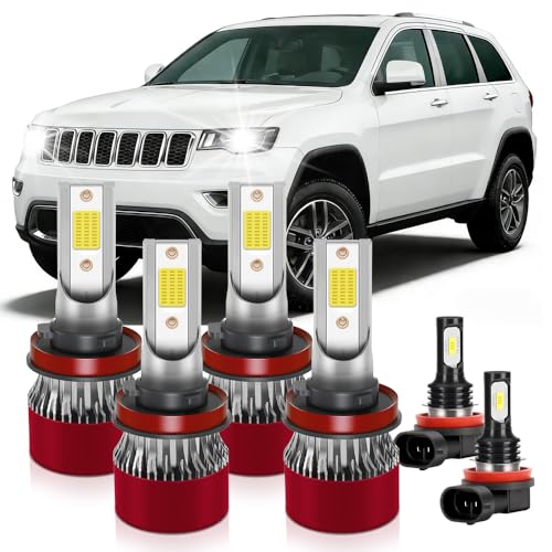 Kymmuhaogr Light Bulbs Fit for 2017-2021 Jeep Grand Cherokee H9 High Beam H11 Low Beam H11 Fog Light Super-Bright with Cooling Fan Plug and Play Pack of 6