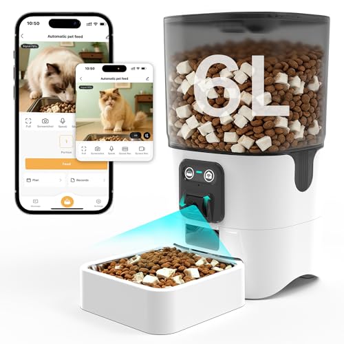موزع طعام القطط Automatic Cat Feeder with Manual Camera 2.4G WiFi Auto Pet Feeder with Video Cat Food Dispenser with Two-Way Audio Detachable for Easy Clean 1-10 Meals Per Day for Cat(A-cat feeder)