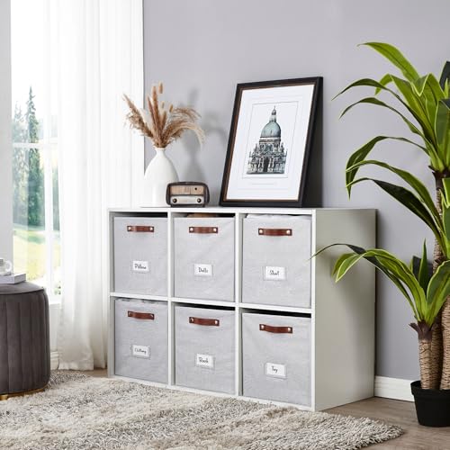 Image of DECOMOMO Storage Cube | 13x13x13 Storage Cube Bins with Label Holders, Fabric Storage Cubes for Shelves Closet Toys Clothes (13 inch / 6pcs, Light Texture Grey)