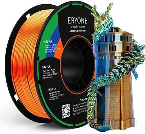 ERYONE Silk Dual Color Filament PLA 3D Printer 1.75mm, -0.03mm, Coextrusion Filament PLA Shiny Filament 1kg(2.2lbs),Gold & Blue
