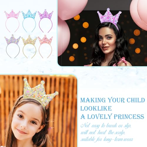 Larrel 6 Stück Pailletten Krone Stirnband, Bling Prinzessin Krone Haarreifen Glitzer Stirnbänder Süße Haarschmuck Krone Geburtstag Mädchen Haarreif Party Dekorationen für Geburtstag Weihnachten