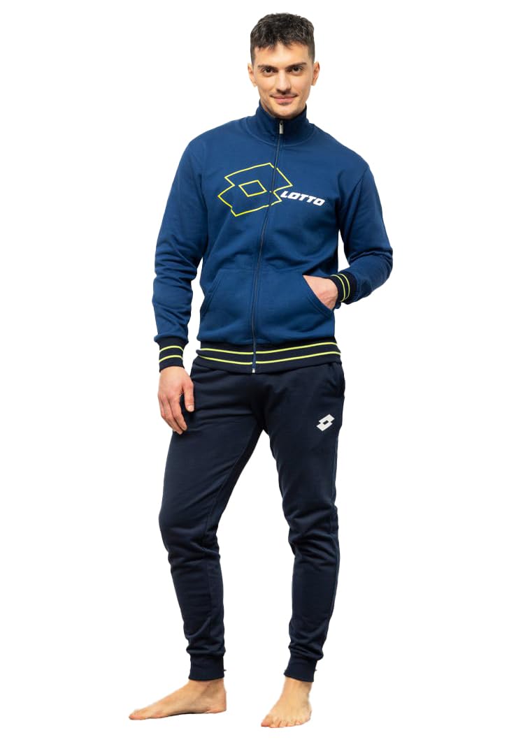 Lotto Tuta FELPATA Uomo + Calze Tennis Omaggio - Tuta Sportiva Autunno Inverno con ZIP Intera Cotone Felpato (IT, Testo, M, Regular, Regular, JEANS 2015)