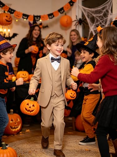 Image of Boys' Formal Suit 5 Piece Slim Fit Suits for Boy Kids Tuxedo Toddler Wedding Ring Bearer Outfit Teen Communion Dress