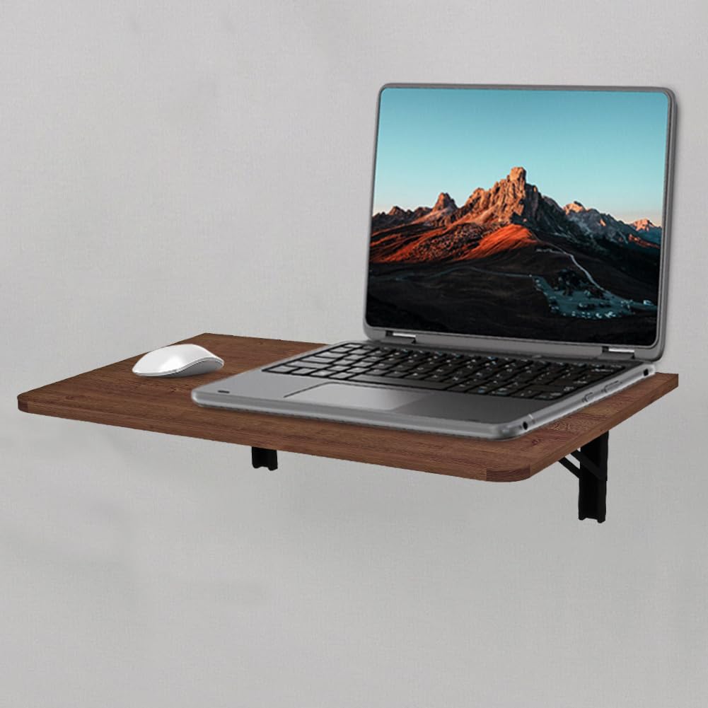 Shally Dogan Mesa de Pared Plegable 60 x 40 cm de Madera, estantería de Pared Plegable, Ahorra Espacio, versátil, Escritorio para Ordenador, Mesa de Comedor, salón, salón, baño, Cocina (Nogal)