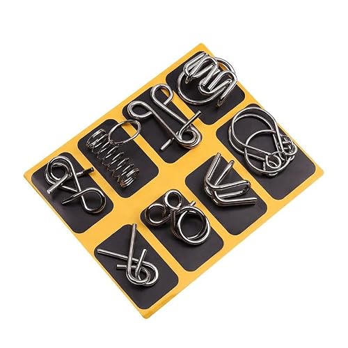 Pluspicks Brain Teasers Metal Wire Puzzle Set of 8 IQ Mental Puzzle Toys for Gifts, Party Favors, Prizes, Disentanglement Puzzle Unlock Interlock Toys IQ Brain Teaser Challenges (Multicolor Box)