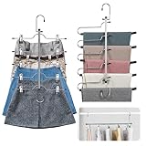 CINKSY Space Saving Pants Skirt Hanger 5 in 1 Pants Jeans Hangers with Non-Slip Foam Padded Metal Sk
