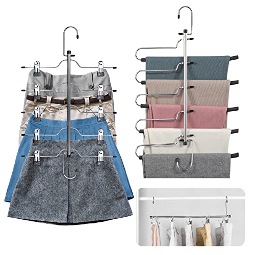 Cinksy Space Saving Pants Skirt Hanger 5 In 1 Pants Jeans Hangers With Non-Slip Foam Padded Metal Skirt Hanger With Adjustable Clips #TOP5
