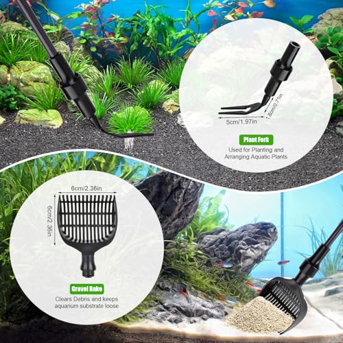 AQQA Fish Tank Cleaning kit,6 in 1 Aquarium Cleaning Tool Set including Long Telescopic Handle,Sponge Cleaning Brush,Scraper,Fishing Net,Gravel Sand Rake,Aquarium Cleaner for Fish Tank Maintenance - Image 4