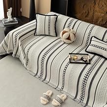 Striped Couch Cover Blankets, Boho Couch Covers, Sofa Blanket Cover for Dogs, Large Couch Covers for 3-4 Cusion Sofa, Chenille Sofas Covers Washable Sectional1pc/Light Grey/71 x 150