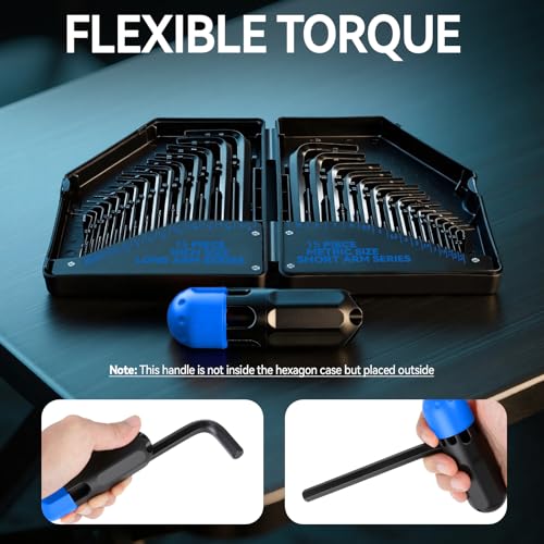 Image of DISEN 30 PCS Upgraded Magnetic Hex Key Allen Wrench Set, Metric (0.7-10 mm) and SAE(0.028-3 /8 inch) Allen Wrenches L Shape Hex Keys with Torque Handle, Chrome Vanadium Steel