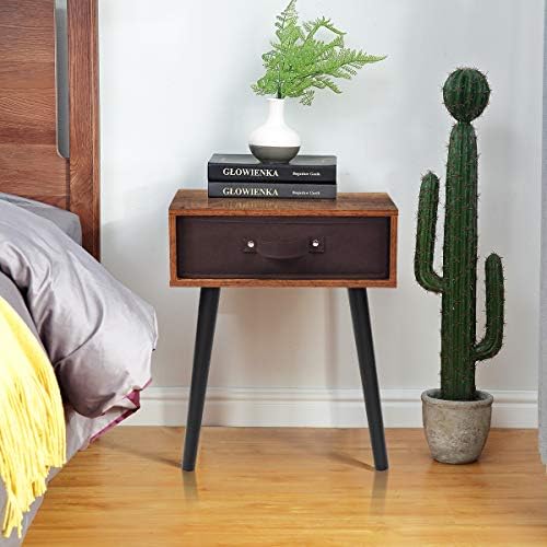 CASART Bedside Table, Industrial Nightstand End Table with Removable Fabric Drawer, Solid Wood Legs Sofa Side Table for Bedroom Living Room Office (1, 40 x 40 x 50cm)