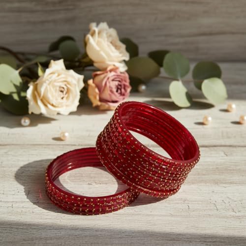 Image of SUNDRAM Raindrop Glass Bangles Set for Women & Girls, Transparent Crystal Kanch Ki Chudi for Wedding & Party, Set of 12