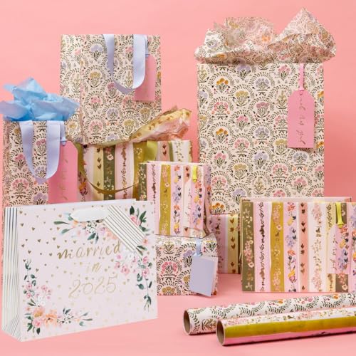 Glick Große Geschenktüte im Querformat, verheiratet im Jahr 2025, 275 x 355 x 100 mm, luxuriöse recycelbare Tasche für Hochzeit, 2025