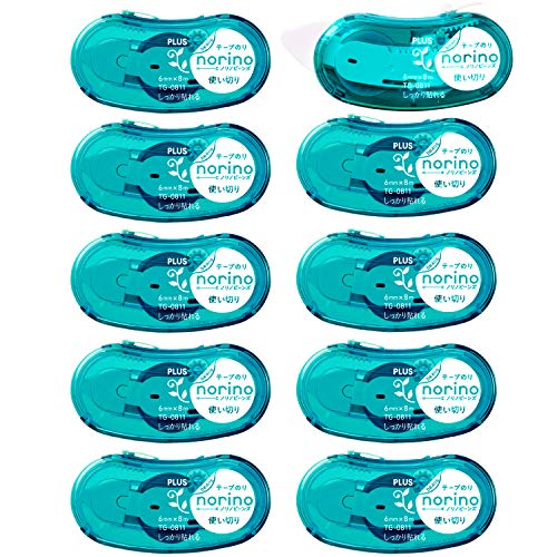 プラス テープのり ノリノビーンズ しっかり貼れる 10個 39-094×10 ブルー