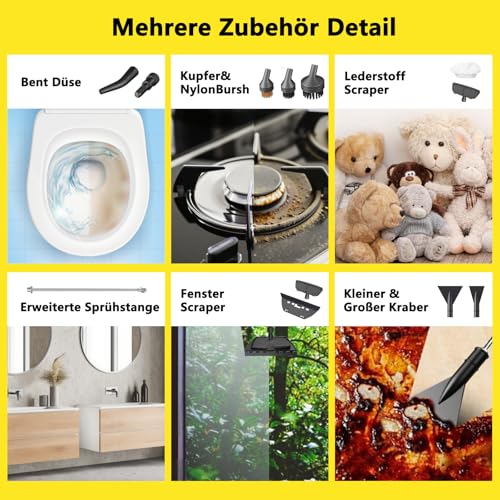 Pulitore A Vapore Portatile Pressurizzato Regolabile A 3 Livelli Per La Casa, 10S Heat-Up Vapore Portatile Per La Pulizia, Serbatoio Da 1,6 Qt Pulitore A Vapore Portatile Per (Orange) - 6