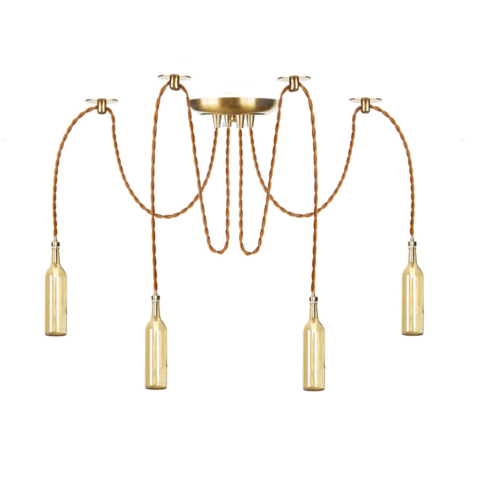 Suspension luminaire en verre bouteille doré à hauteur réglable, plafonnier 4 ou 8 lumières