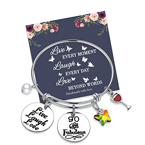 IEFWELL 90th Birthday Gifts for Grandma, Birthday Bracelets 90 Year Old Birthday Gifts for Women Grandma Grandmother Birthday Present Jewelry Happy 90th Birthday