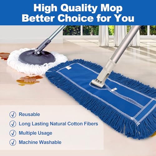 Image of iDeaology 4 Pack - 24-Inch Washable Dust Mop Heads - Full Cloth, Extra Durable, Easy Button - No Clinging to Hair or Fur, Easy to Use Replacement for Commercial and Home Cleaning