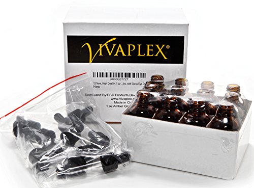 Vivaplex 12, Amber, 1 oz Glass Bottles, with Glass Eye Droppers, 12 count (pack of 12)3