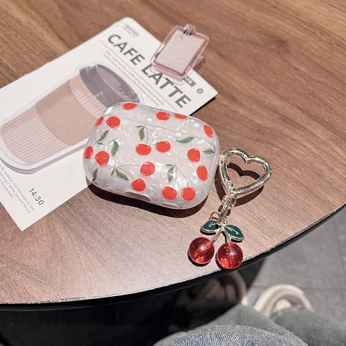 Image of MINSCOSE for AirPods Pro 2nd /1st Generation Case,Cute Glitter Cherry Leaves Pattern Design with Cherry Heart Shaped Keychain,Soft TPU Protective Shockproof Case for Airpods Pro /Pro 2-Red