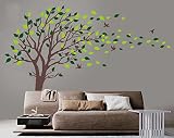  Bdecoll Adhesivo mural decorativo de vinilo, Naturaleza Bosque wandtat árboles y hojas pared pájaros vinilo decoración de interiores (negro)