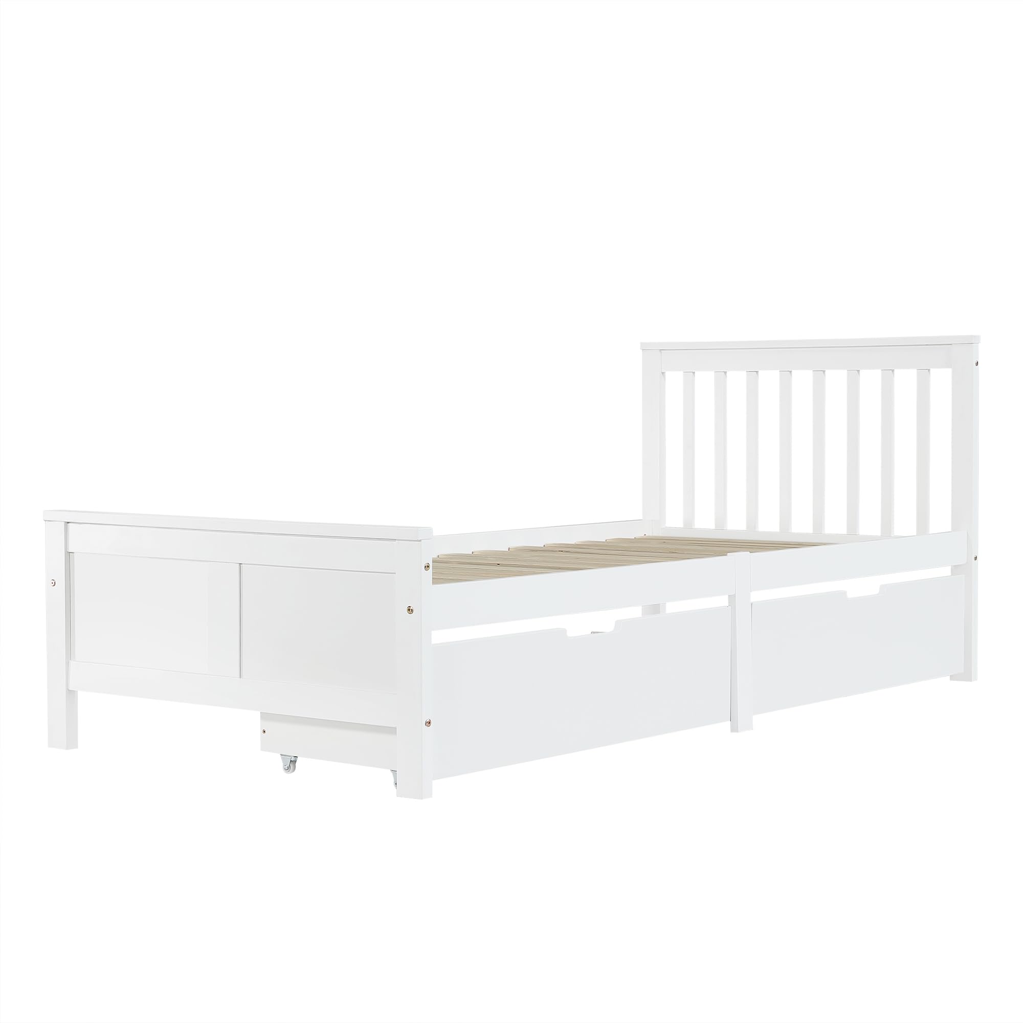 Letto in legno, letto singolo, letto per ragazzi, letto per adulti, con cassetti per la conservazione, telaio in legno di pino bianco (90 x 200 cm)