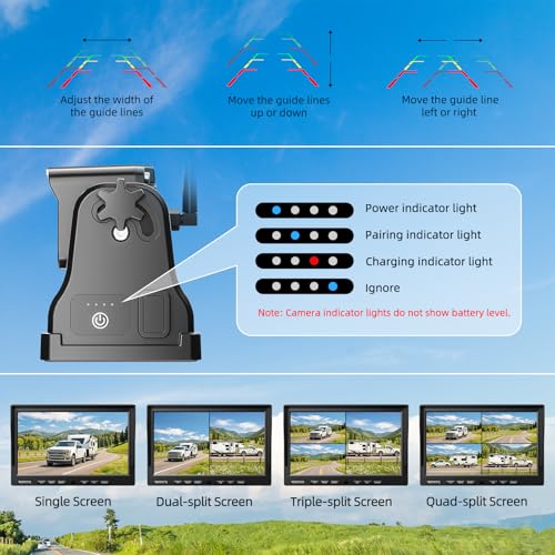 Image of 3 Magnetic Wireless Backup Camera with HD 1080P 10 inch DVR Monitor, 1-Rear View 2-Side View Cameras Wireless System for RV Trailer Trucks, Built-in 9600mAh Battery,Night Vision,Recording- ZEROXCLUB BC103
