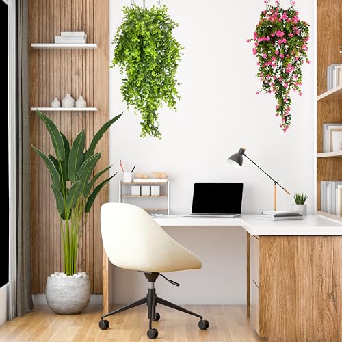 Image of Tdas Artificial Hanging Plants Leaves Eucalyptus Ivy Garlands Plant Greenery Vine Creeper Home Decor Door Wall Balcony Decoration Party Festival - 1 Pcs (Pink)