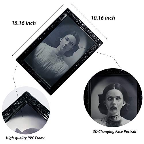 Ybb 4 Pack Halloween Moving Picture Frame, 3D Changing Face Horror Portrait Scary Decoration For Home Halloween Party, Castle, Haunted House Decor #TOP1