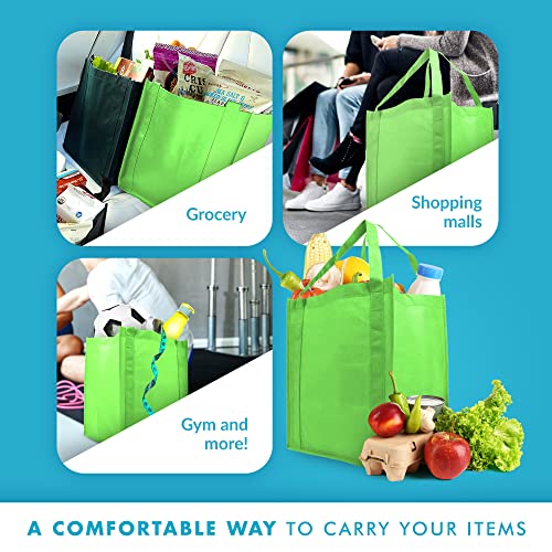 Simply Green Solutions - Reusable Grocery Bags, Wide Tote Bags With 20-Inch Reinforced Handle, Shopping Bags For Groceries, Reusable Gift Bags With Handles, 13 X 15 X 10, Pack Of 10, Grass Green #TOP4
