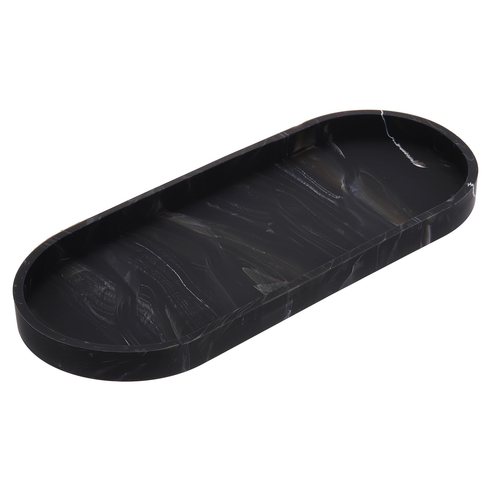 Plateau de courtoisie ovale en silicone effet marbre noir 30x12cm