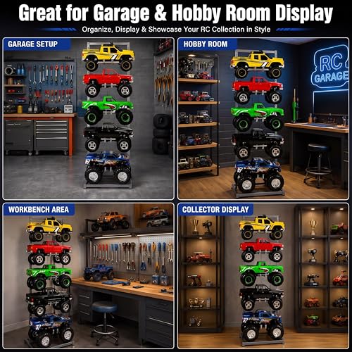 Image of AceOrbit Rc Car Stand 5 Layer Adjustable Wall Mount Car Display Rack with Screws Crawler 15 inch x 13 inch x 60 inch Storage System for 1 /10 1 /12 1 /18 1 /24 1 /32 Multiple Scale Cars /Trucks Stand Shelf(Silver)