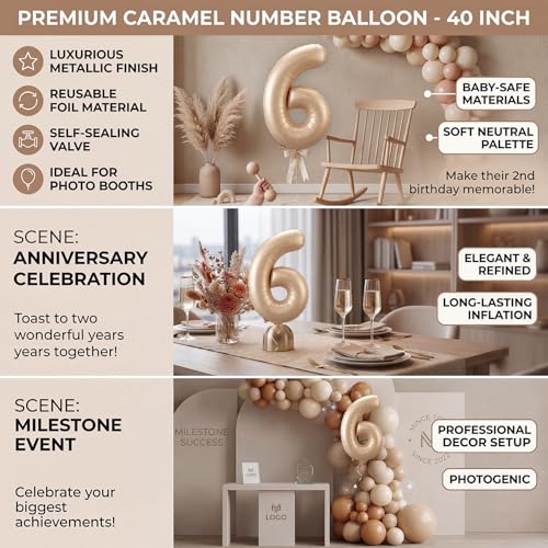 Image of Atpata Funky #6 Elegant Caramel Colour JUMBO 40 INCH Number Balloons Set | 0 to 9 Digit Shapes | Decorative Balloons for Milestones & Celebrations