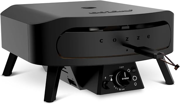 cozze Pizza Oven Gas Rotary Stone 43cm Black Diameter 43cm Outdoor Pizza Oven 600C - Cook in 2 Minutes