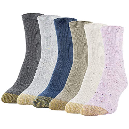 Gold Toe Women's Lola Ribbed Short Crew Socks, 6 Pairs, Pink Pearl, Oatmeal, Khaki Heather, Peacoat, Grey Mist, Heather Dark Grey, Shoe Size: 6-9
