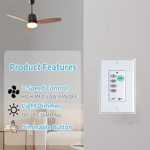 Universal Uc9050T Ceiling Fan Remote Control, Adjustable 3 Speed, Light Dimmer Wall Remote Switch, Compatible With Uc9050T 53T 35T Hd5, No Neutral Wire Required.(No Receiver) #TOP1