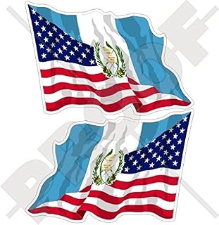 USA United States of America & Guatemala, American-Guatemalan Waving Flag 3" (75mm) Vinyl Bumper Stickers, Decals x2 (Left-Right)