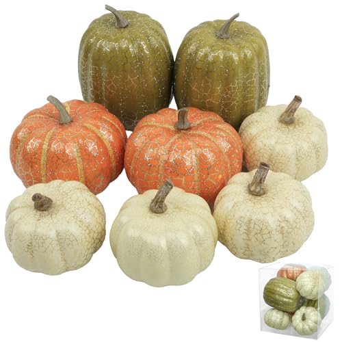 8Pcs Fake Pumpkins Fall Thanksgiving Decorations,Assorted Colors Plastic Pumpkins Home Decor, Artificial Mini Pumpkin for Decorating Autumn Harvest Outdoor Indoor Decor Centerpiece Table Decorations