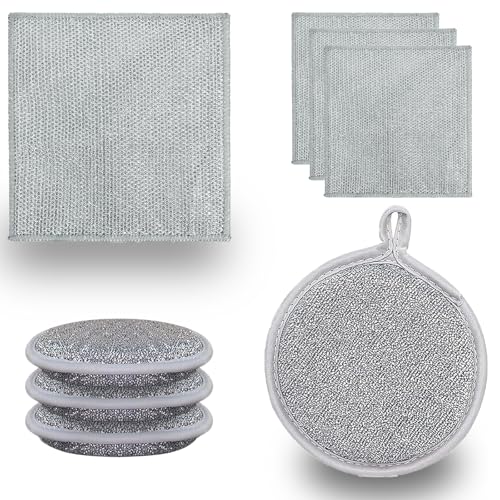 FISH DRAGATE 8 Piezas paños de Cocina Alambre de Acero,Estropajo Cocina,paño de Esponja para lavavajillas,Trapos Cocina para Limpieza de sartenes de Cocina y hogar