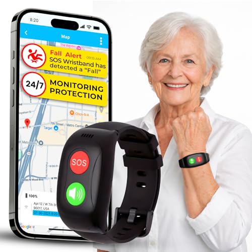 SecuLife SOS Wristband,Fall Detection, GPS Safety Bracelet for Seniors – SOS Button, Geo-Fencing, 2-Way Calling & Caregiver Tracking – Medical Alert Device, Simple & Reliable Alert System