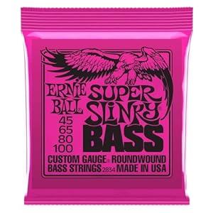Ernie Ball Super Slinky – Cuerdas para bajo eléctrico, entorchado de nÃquel, calibre 45-100