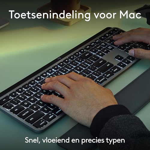 Logitech MX Keys S Combo for Mac, draadloos toetsenbord en muis met handsteun, verlicht toetsenbord, draadloze muis voor snel scrollen, Bluetooth USB C voor MacBook, iPad, US INT'L QWERTY - Rymdgrå - Afbeelding 4