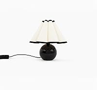 Vista 2 de Brightech Blair 10" Table Lamp - Small Modern Black Lamp with Round Natural Marble Base, Art-Deco Pleated Shade for Bedroom, Nightstand, Side Table