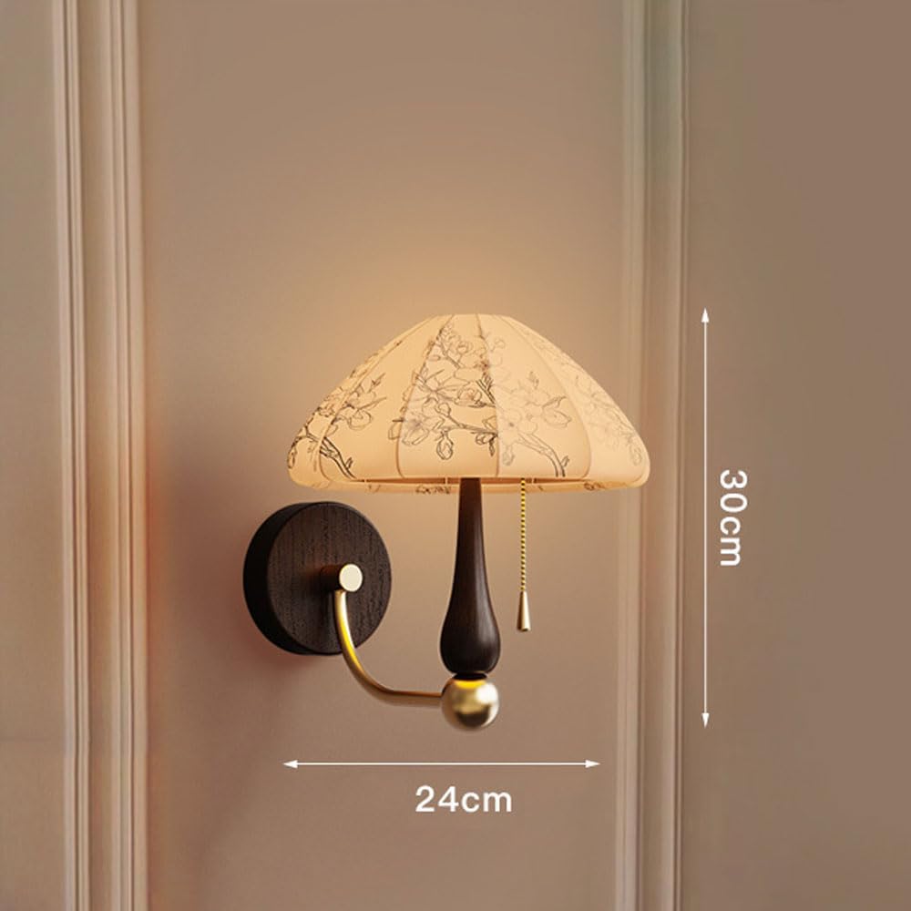 Mid Century Wall Sconce for Bedroom Modern Vintage Retro Style Wall Light with Switch French Wall Mounted Lamp Fabric Lampshade Dining Room Indoor Wall Lighting Fixture for Entrance Porch
