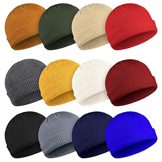 Geyoga 12 Pieces Trawler Beanie Hats Knit Cuff Beanie Roll-Up Edge Skull Cap Fisherman Beanie for Men Women (Multiple Colors)