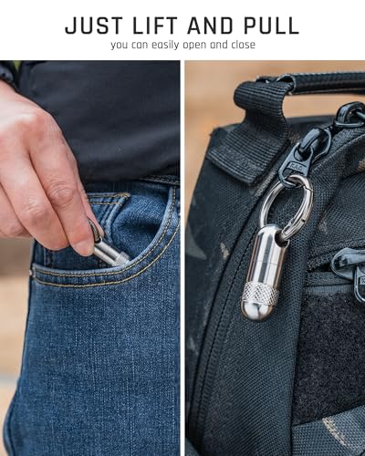 Image of TISUR Small Titanium Keychain Pill Holder, Pocket Pill Case for Travel | Waterproof Pill Fob,Portable Pill Box Container,Purse Pill Organizer Tube