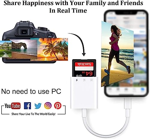 Veetone Lightning to SD Card Camera Reader for iPhone iPad Apple MFi Certified Dual Card Slot Micro SD/SD Memory Card Reader Adapter - Image 2