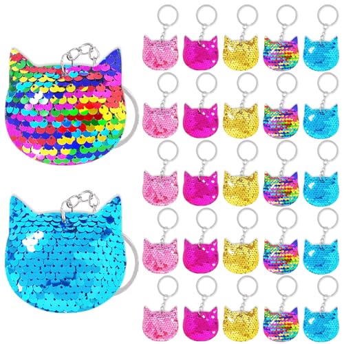 Llaveros de lentejuelas de gatito CiciBear para decorar mochilas de colegio