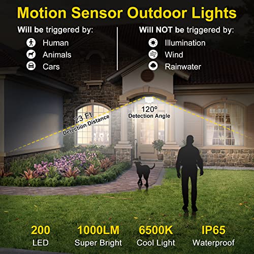 Nacinic Solar Motion Sensor Lights Outdoor Waterproof With 400 Bright Led, Remote, Separate Panel, 16.4Ft Cable, Dusk To Dawn Lighting, Security Solar Flood Light For Outside Porch Yard Shed Wall #TOP2
